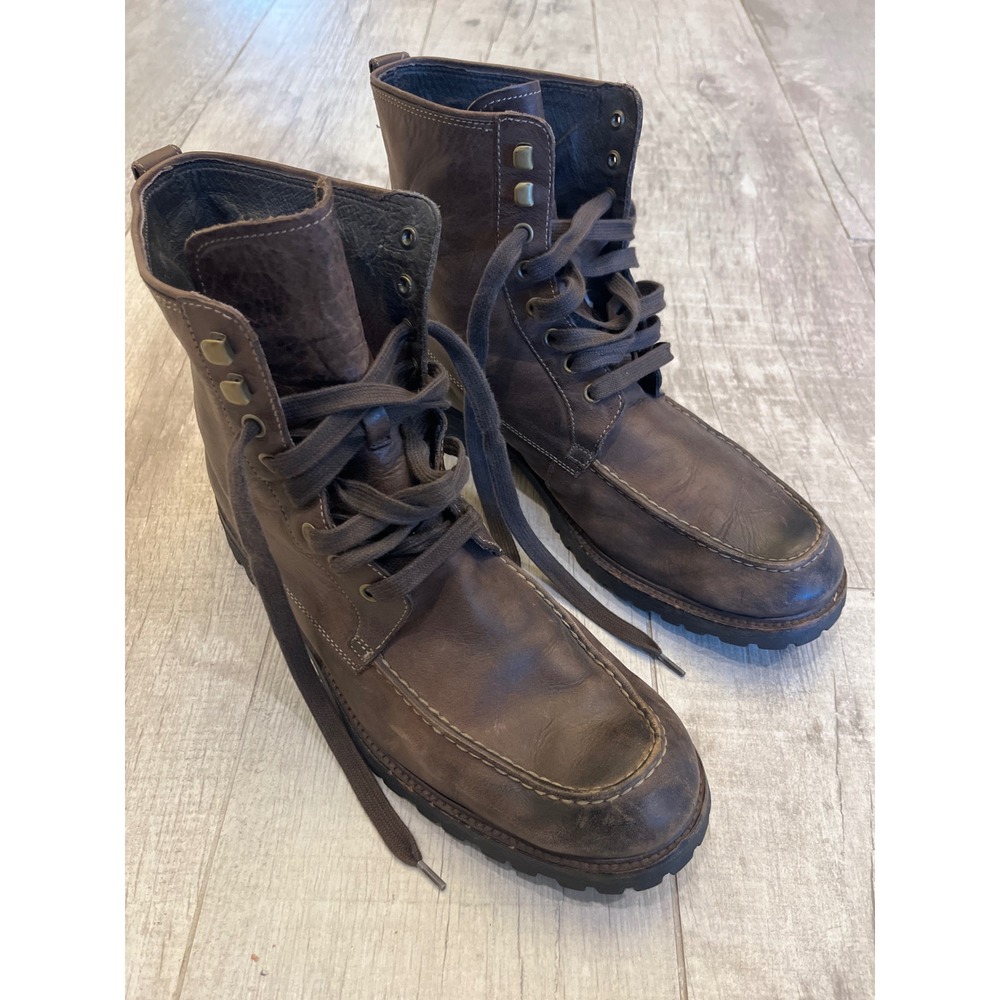 John Varvatos USA Mens Brown Leather Moc Toe Combat Lug Sole Boots F1357L3B 11M